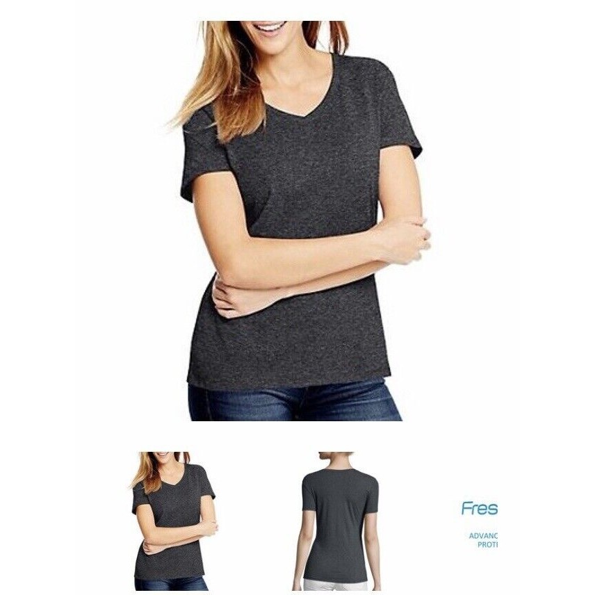 Hanes Women V-Neck T-Shirt Tee Fresh Iq X-Temp Tri-Blend Performance Gray Small